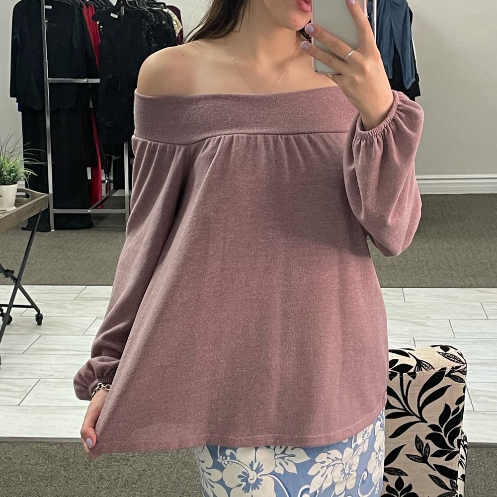 lavender off the shoulder sweater